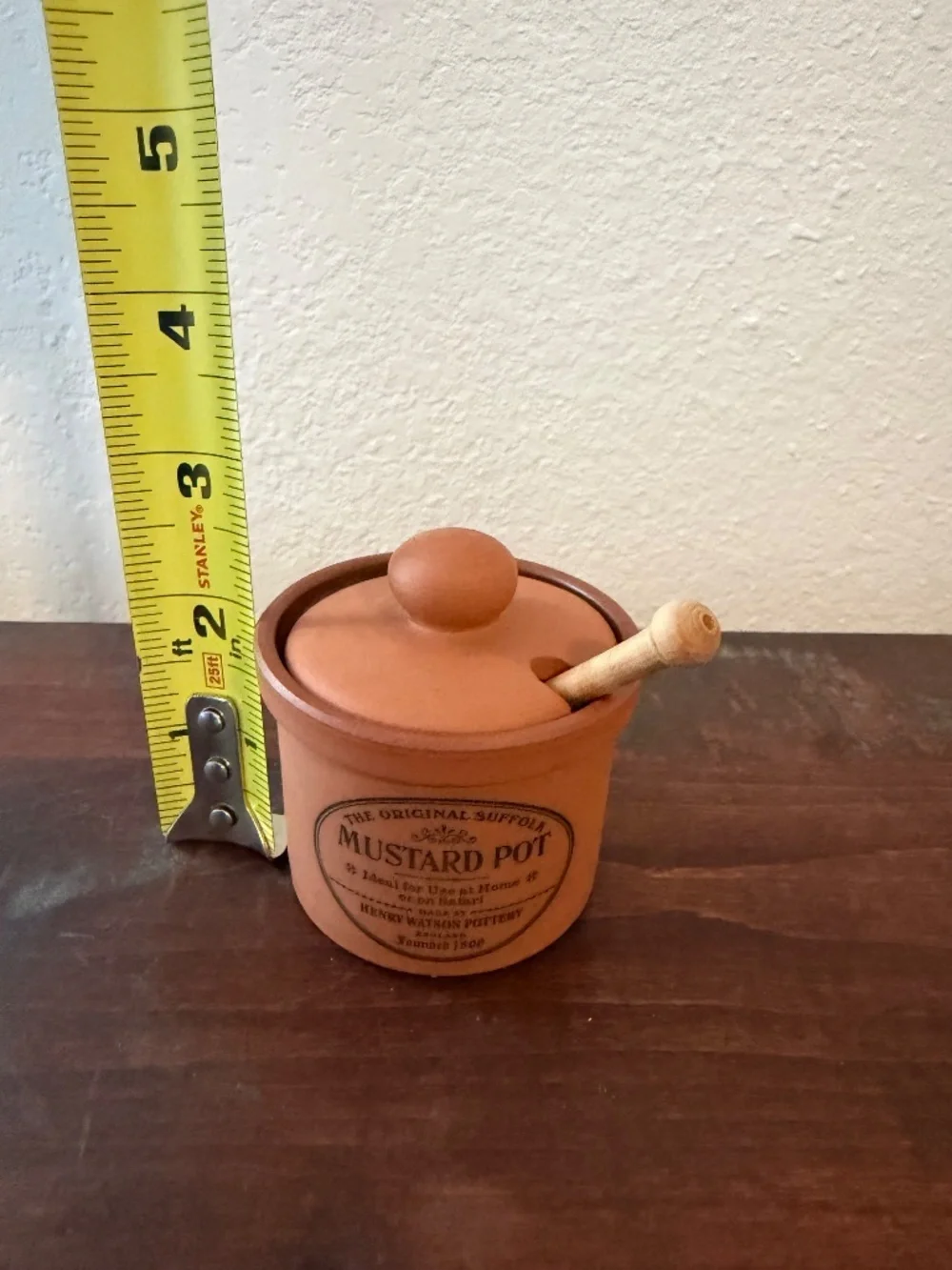 Henry Watson Pottery Mustard Jar with wooden spoon